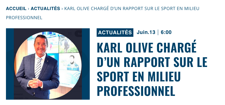 Le député <a href="/KARLOLIVE/">KARL OLIVE</a>   a annoncé le lancement d’une mission parlementaire sur le sport en milieu professionnel, qui lui est confiée par la Commission culture-éducation de l'Assemblée Nationale. C'est le second rapport du député en 2 ans aprés « Faire nation par le sport » début