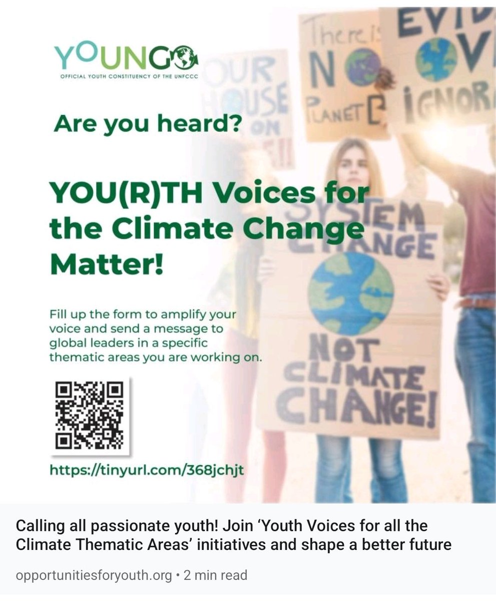 Attention passionate youth! Join 'Youth Voices' and advocate for climate change, education, gender equality&more. Apply to make an impact!

Link: rb.gy/v4cju.8

 #YouthVoicesMatter #ClimateAction #SDGs #Empowerment #Opportunity #Changemakers #Education #GenderEquality.