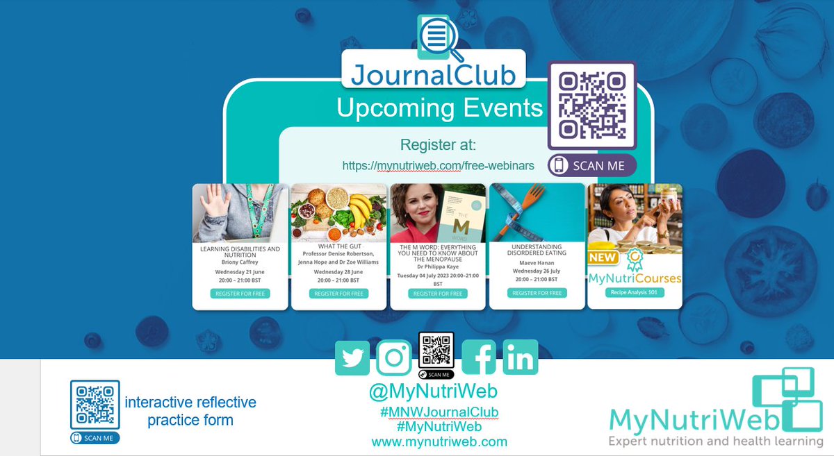 ⏰ 📆 Upcoming events: All free to sign up✨ ⬇️ 👫 LEARNING DISABILITIES➡️ bit.ly/3pV6aqG 🌯 GUT MICROBIOME & FIBRE➡️ bit.ly/3WLRhn6 🧠 DISORDERED EATING ➡️ bit.ly/43MJdF0 📖 MENOPAUSE BOOK CLUB ➡️ bit.ly/3VRpCR7O #MyNutriWeb