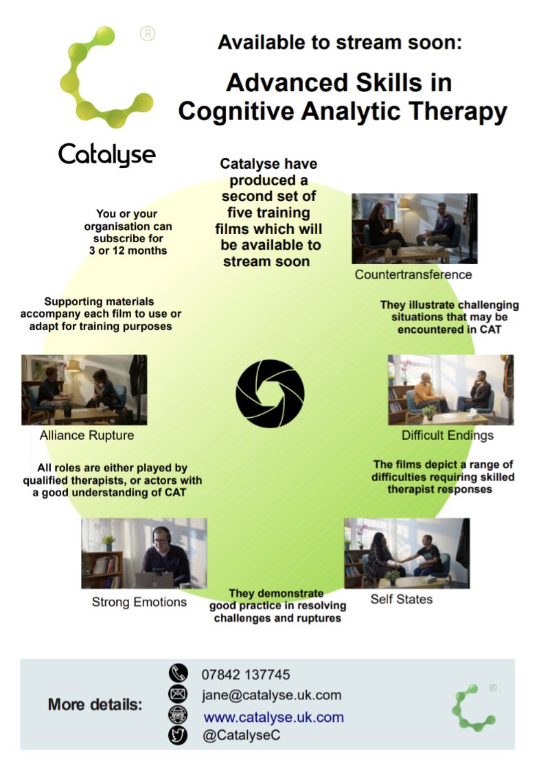 CatalyseC's tweet photo. Some of the Catalyse crew are heading to Helsinki to join #ICATA23 with international colleagues.  A few of these new fliers about the two sets of #CatalyseFilms may make it into luggage for sharing at the conference - but take an early glimpse here #CognitiveAnalyticTherapy https://t.co/hmXdSOb456
