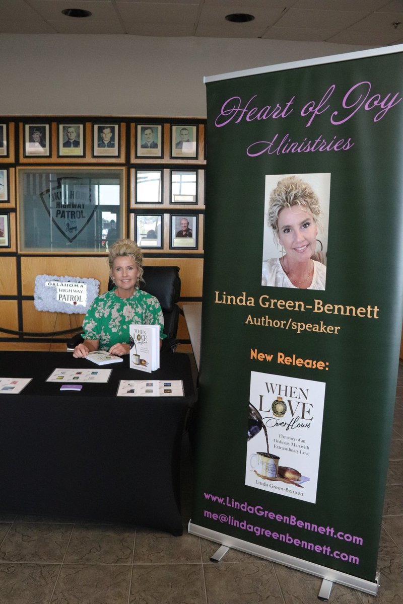 OHPDPS's tweet photo. Linda Green-Bennett, widow of fallen trooper, Nikky Green, is @ DPS this week signing copies of her book, When Love Overflows. Trooper Green was gunned down in 2003. Linda’s book is about his life and how he was an ordinary man with extraordinary love.” https://t.co/i0m2BMVii9