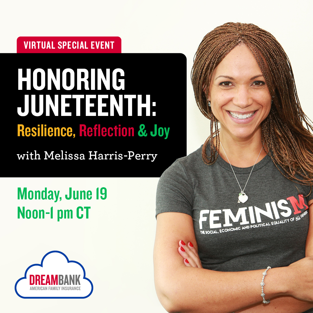DreamBank (@dreambankmsn) on Twitter photo Looking for ways to learn about and thoughtfully commemorate Juneteenth?
Join us for a captivating conversation with renowned political commentator, writer and television host, Melissa Harris-Perry (<a href="/MHarrisPerry/">Melissa Harris-Perry</a>.)
Save your spot: amfam.ly/3qFlyYL Looking for ways to learn about and thoughtfully commemorate Juneteenth?
Join us for a captivating conversation with renowned political commentator, writer and television host, Melissa Harris-Perry (<a href="/MHarrisPerry/">Melissa Harris-Perry</a>.)
Save your spot: amfam.ly/3qFlyYL