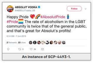 🏳️‍⚧️🏳️‍🌈 Featured Article 🏳️‍🌈🏳️‍⚧️

SCP-4493: Keep Pride Out of Corps by kinchtheknifeblade

'SCP-4493 is a phenomenon that affects large organizations... that publicly profess solidarity with or support for LGBT individuals during the month of June.'

scp-wiki.wikidot.com/scp-4493