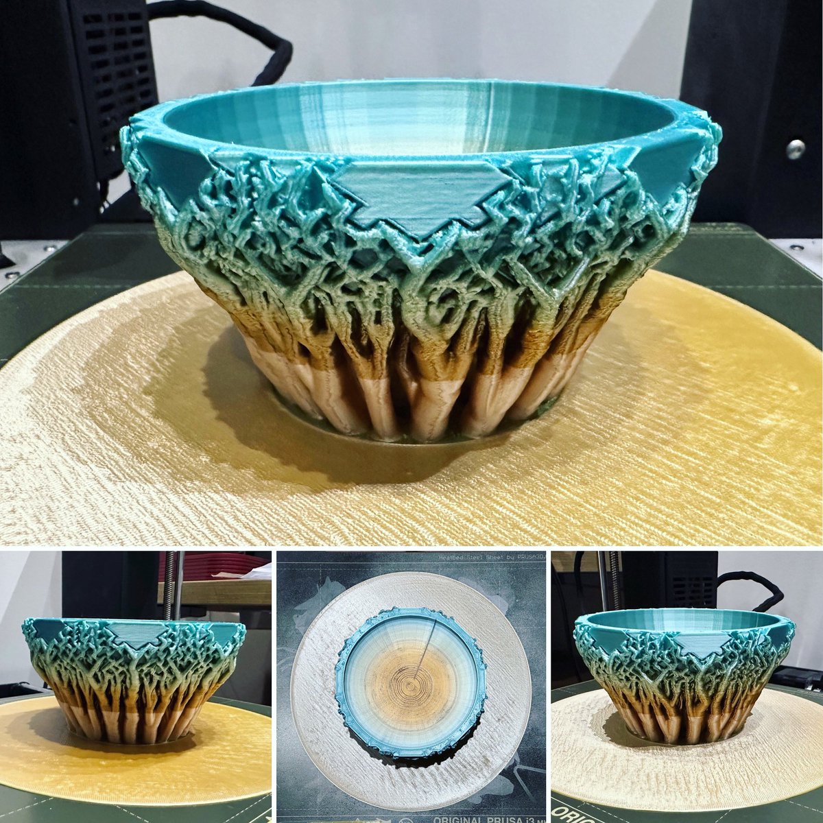 MakerWiz's tweet photo. Geode Bowl #3dmodel @3dprintbunny #3dprinter @josefprusa #pla #rainbow @esun3dprinting #3dprinting @makerwiz #bowl #geode #organicsupport #makersgonnamake https://t.co/79M49qqgWX