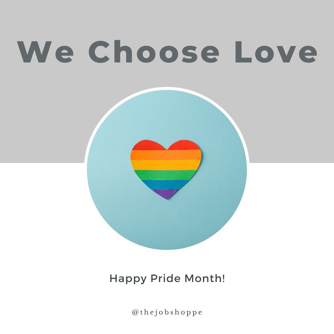 thejobshoppe's tweet image. We Choose Love this month and always. Here at The Job Shoppe we support all of the LGBTQ+ community. We are a safe place for everyone to be themselves, with no judgement. Happy Pride!

 #pride2023 #teamtjs #pridemonth