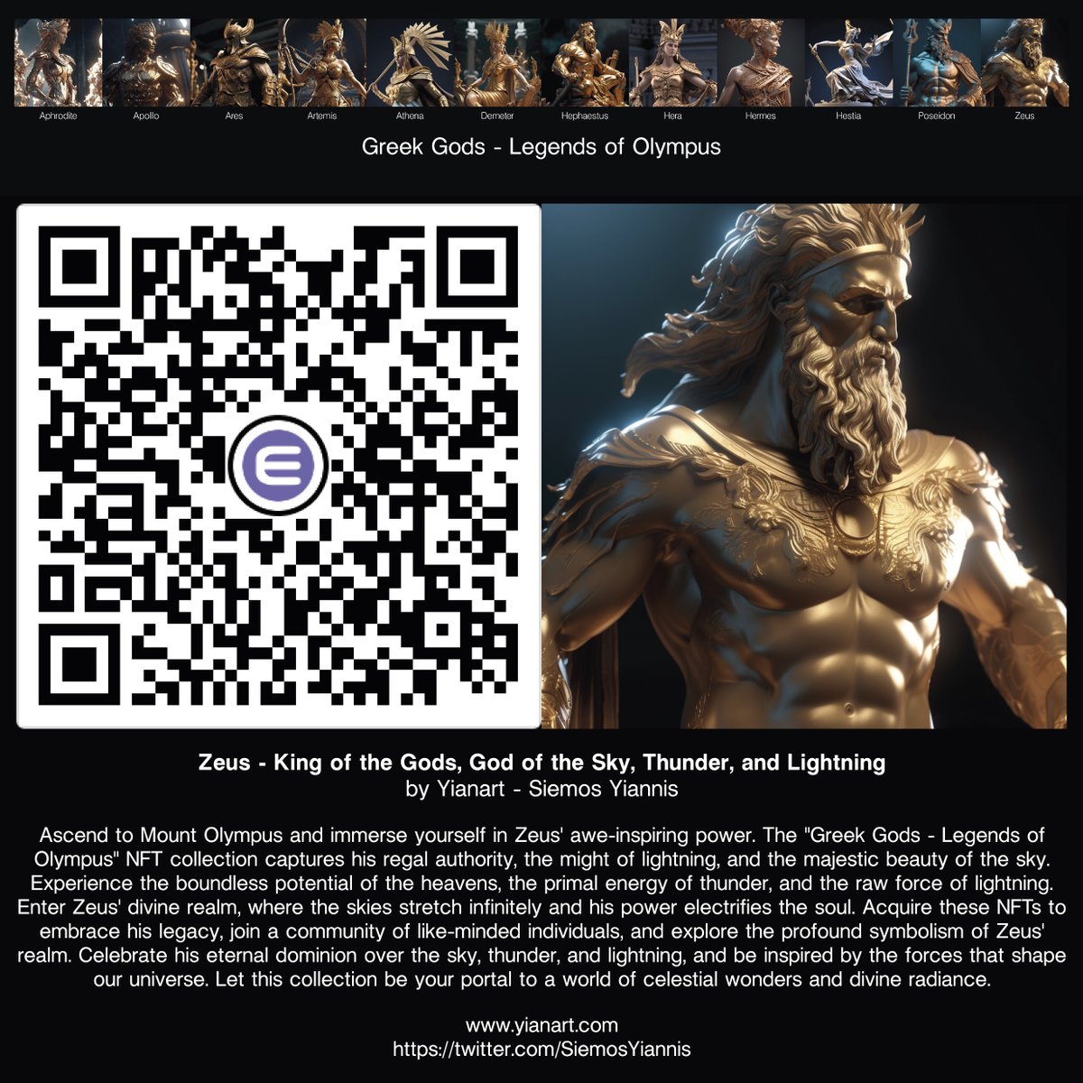 Greek Gods - Legends of Olympus
Zeus - King of the Gods, God of the Sky, Thunder, and Lightning
(by Yianart - Siemos Yiannis)

Claim Now!
beta.nft.io/beam/claim/d08…

#nft #nftart #nfts #nftart #nftartist #nftartists #nftartwork #nftartcollector