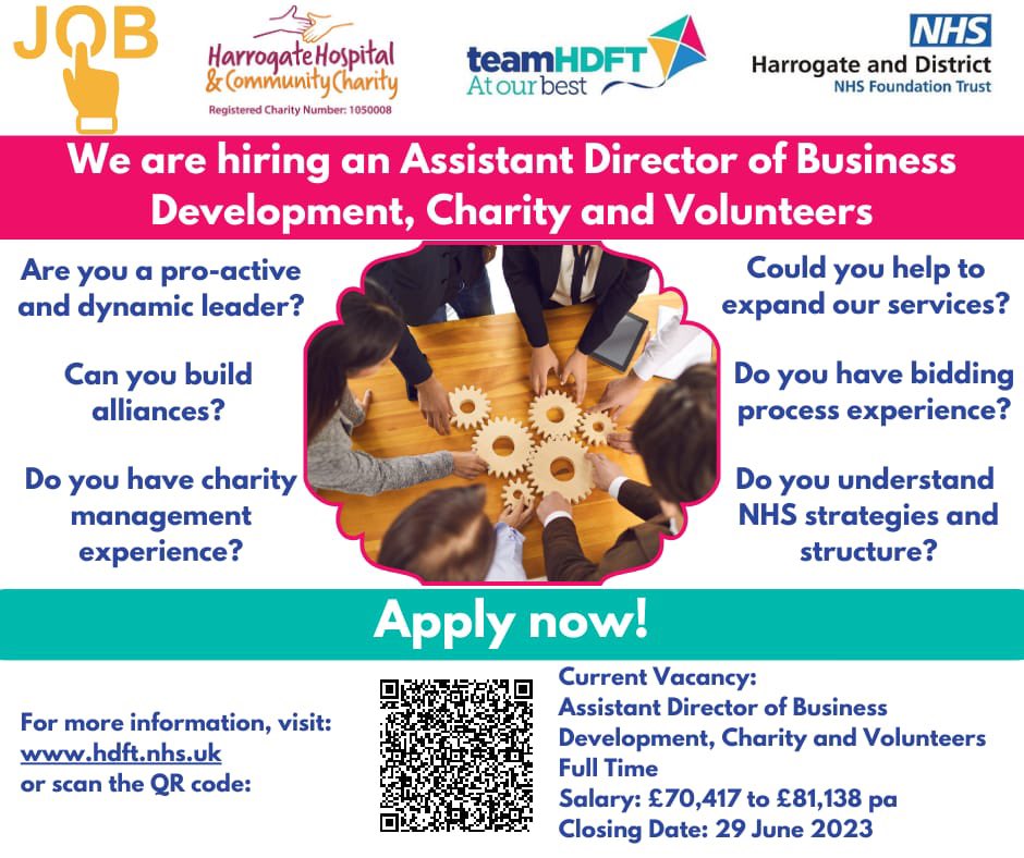 Yvonne Campbell 💙🧡 (@27vonnie) on Twitter photo We are looking for an exceptional leader for our <a href="/harrogatehcc/">Harrogate Hospital & Community Charity (HHCC) 🧡</a> and Business Development Team <a href="/HarrogateNHSFT/">Harrogate NHS FT</a>. Email Matthew.graham3@nhs.net for more details or apply jobs.nhs.uk #nhsjobs #charityjobs #nhscareer We are looking for an exceptional leader for our <a href="/harrogatehcc/">Harrogate Hospital & Community Charity (HHCC) 🧡</a> and Business Development Team <a href="/HarrogateNHSFT/">Harrogate NHS FT</a>. Email Matthew.graham3@nhs.net for more details or apply jobs.nhs.uk #nhsjobs #charityjobs #nhscareer