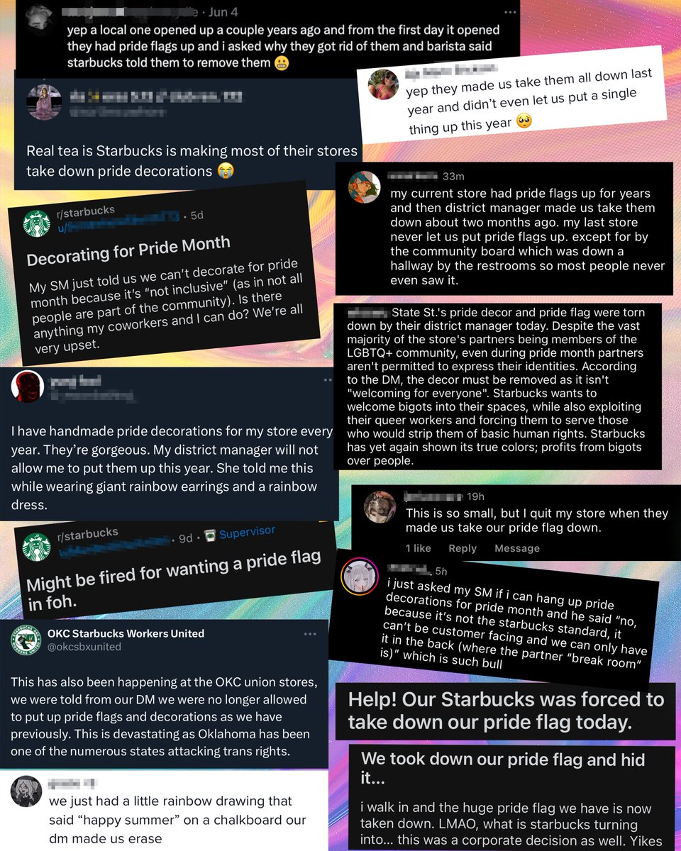 Starbucks Corporate is denying any change to their policies on Pride this year - but if that were true, why are there countless stories where workers are claiming the opposite? Here's just some of what's been sent to us on social media:
