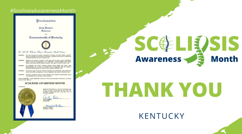 SRS_org's tweet photo. Thank you Gov. Beshear for recognizing June 2023 as #ScoliosisAwarenessMonth in Kentucky. Learn more about our proclamation project and find #SAM resources: https://t.co/UYaSmGtZw7
#Scoliosis #SRSSAM #ScoliosisAwareness #SpineHealth https://t.co/jWYuaWi2jb