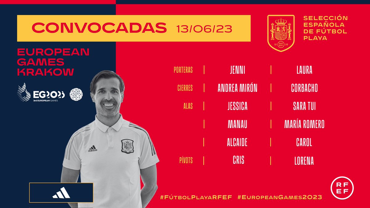 🚨 ¡¡TENEMOS CONVOCATORIA!! de la <a href="/SEFutbolFem/">Selección Española Femenina de Fútbol</a> Playa ⚽️🏖

📝 Christian Méndez ha hecho oficial la lista de las 1️⃣2️⃣ jugadoras convocadas para los 👇🏽
  
🏆 #EuropeanGames2023

 📍Tarnów (Polonia)
📆 27 de junio al 1 de julio

🔗 bit.ly/ConvocatoriaSe…

#RacistasFueraDelFútbol ✋🏾