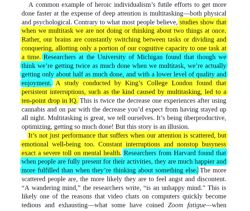 How bad it is to multi-tasking and what are the consequences of doing it. Brad Stulberg explaining it perfectly in his book. I

Brad Stulberg - The Practice of Groundedness

#bradstulberg #book #reading #multitasking #motivation