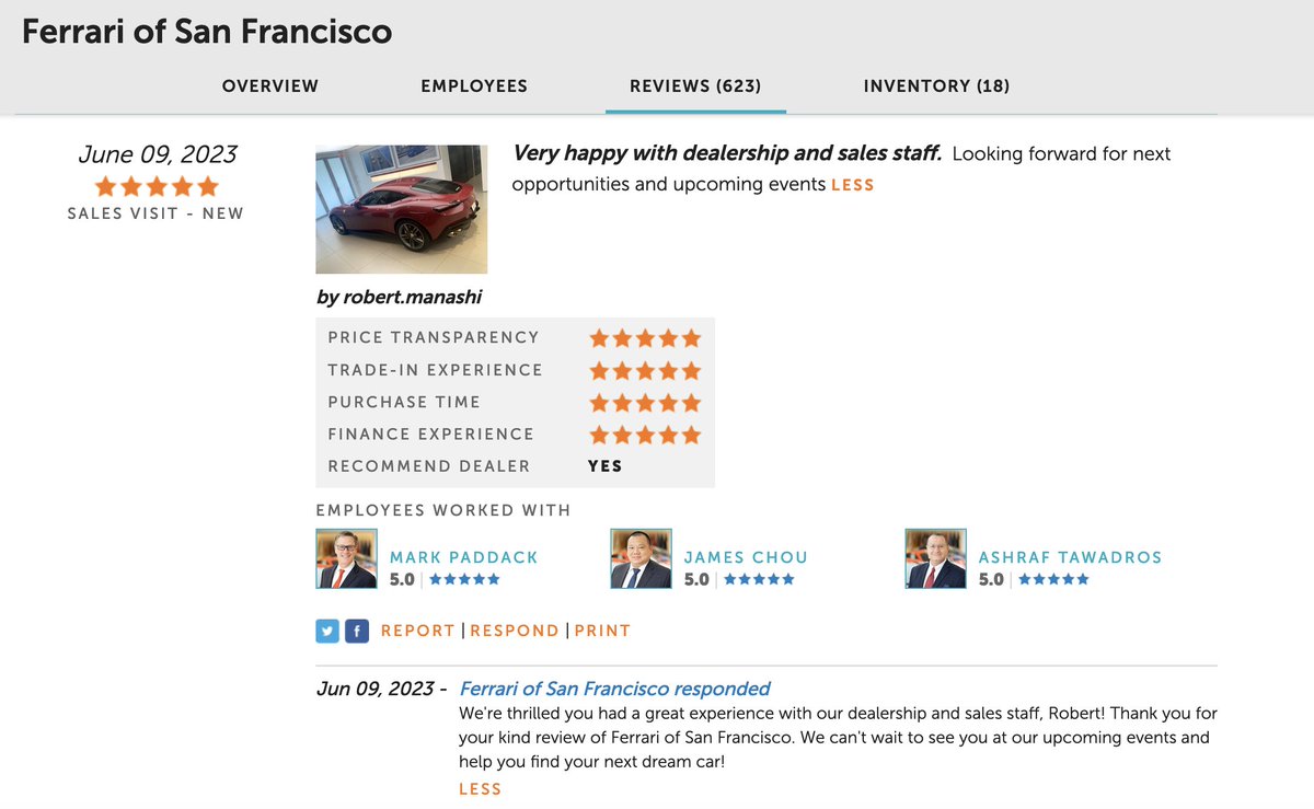 FerrariSanFran's tweet photo. Thank you, Ashraf Tawadros, James Chou, and Mark Paddack, for your commitment to excellence at Ferrari of San Francisco. We appreciate you!

Read more reviews at: https://t.co/pZtanXhLw0 https://t.co/33w5MBURdi