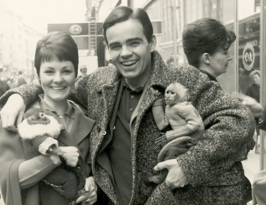 devintoshea's tweet image. cormac mccarthy at 23 holding a monkey. rip king