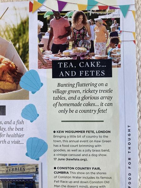 We’re delighted to see this coming Saturday’s Kew Midsummer Fete featuring in the June issue of Sainsbury’s Magazine @SainburysMag. Stay tuned for our Food Court details - it’s going to be foodie heaven.

Note: no actual brass band this year but lots of other acts on our Stage 📷