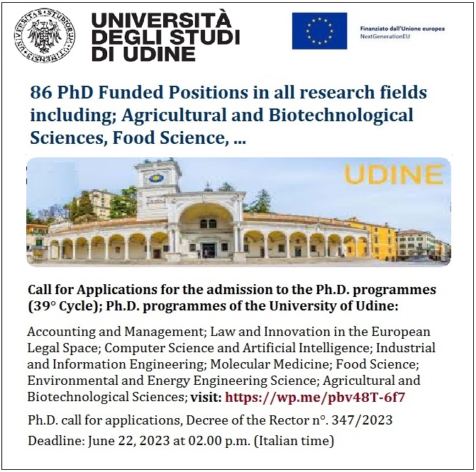 agristok's tweet photo. 86 PhD Funded Positions in all research fields including; Agricultural and Biotechnological Sciences, Food Science at University of Udine in Italy 🇮🇹... Please Retweet and spread the word! For details visit: https://t.co/U7Zazq5brc https://t.co/v1a8aRsGMD