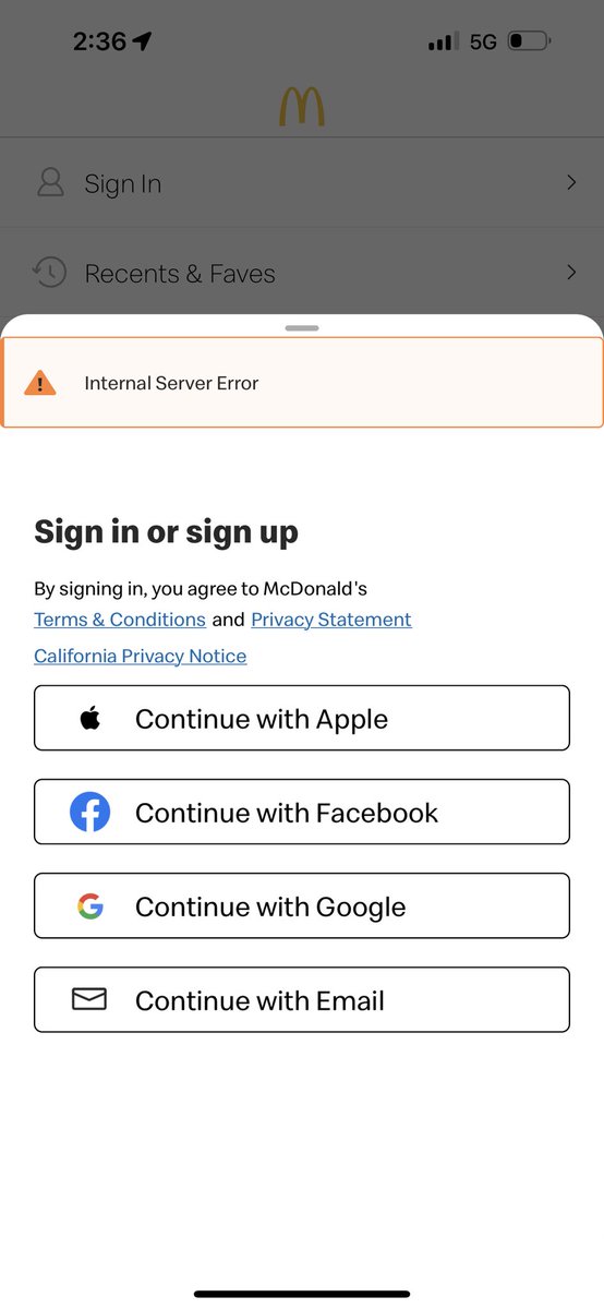 SLAYRANDA's tweet photo. @McDonalds I wanted to use my points to get my son a happy meal but when I try to login this is what I get 😞 https://t.co/XySunWNZj8