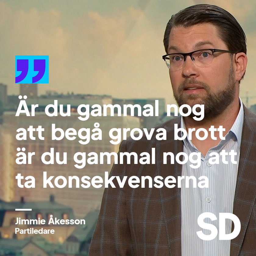 sdriks's tweet photo. Sänk straffmyndighetsåldern

Är du gammal nog att begå grova brott så är du gammal nog att ta konsekvenserna. Därför vill vi sänka straffmyndighetsåldern och inrätta riktiga ungdomsfängelser. (1/4) https://t.co/79LE22dMB8