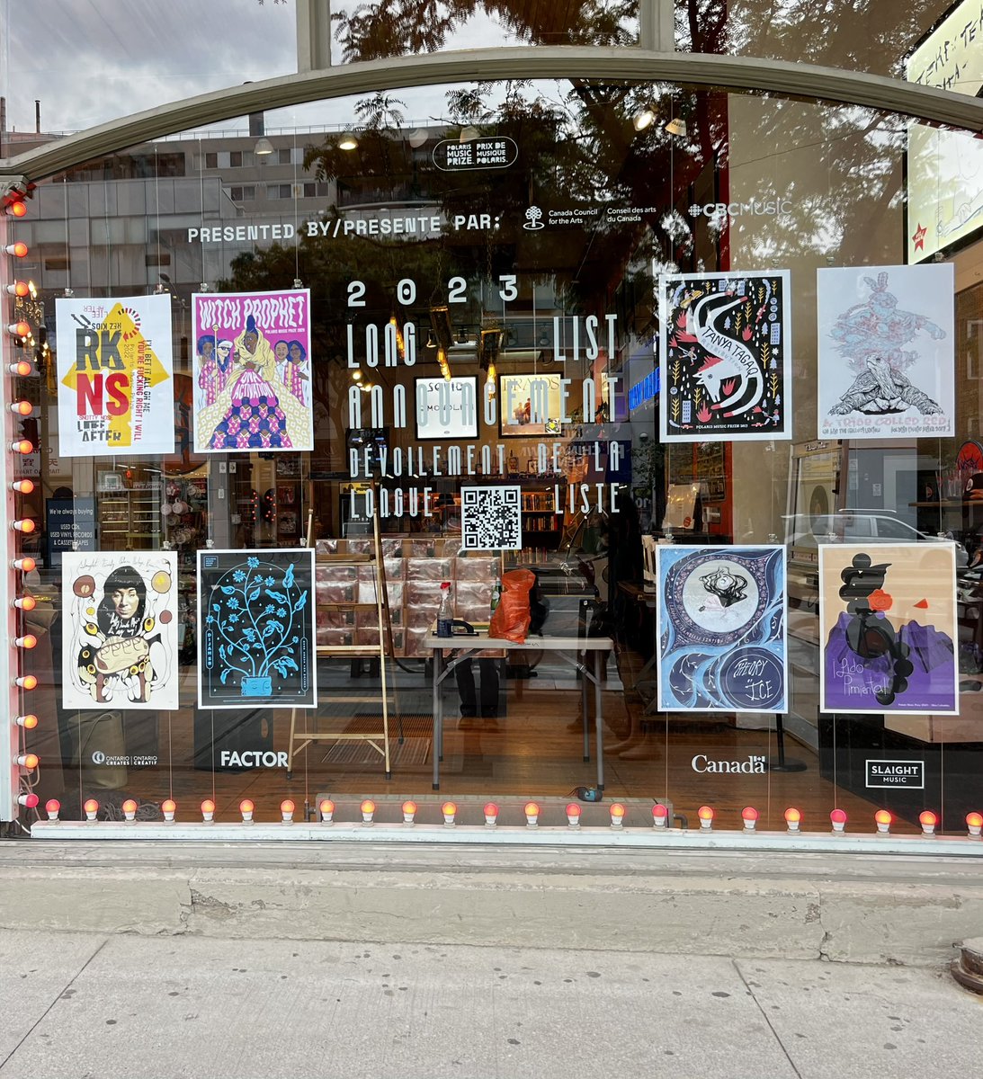 AaronJJBrophy's tweet image. We took over a window. #polaris2023 Long List reveal happens at 6 pm.