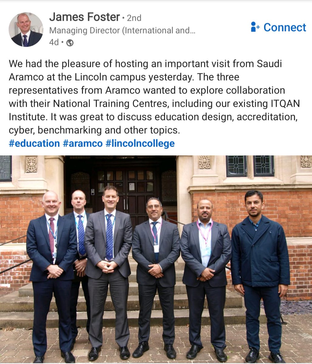 We <a href="/lincoln_college/">Lincoln College</a> operate in Saudi colleges such as <a href="/ITQANINSTITUTE/">ITQAN INSTITUTE</a>.  We hide what we do in Saudi. Happy to employ teachers with fake degrees/qualifications to run the scam. Fraud, human rights abuses, racism, discrimination all allowed. <a href="/BBCRadioLincs/">BBC Lincolnshire</a> <a href="/aramco/">aramco</a> <a href="/UKinSaudiArabia/">UKinSaudiArabia 🇬🇧🇸🇦</a>