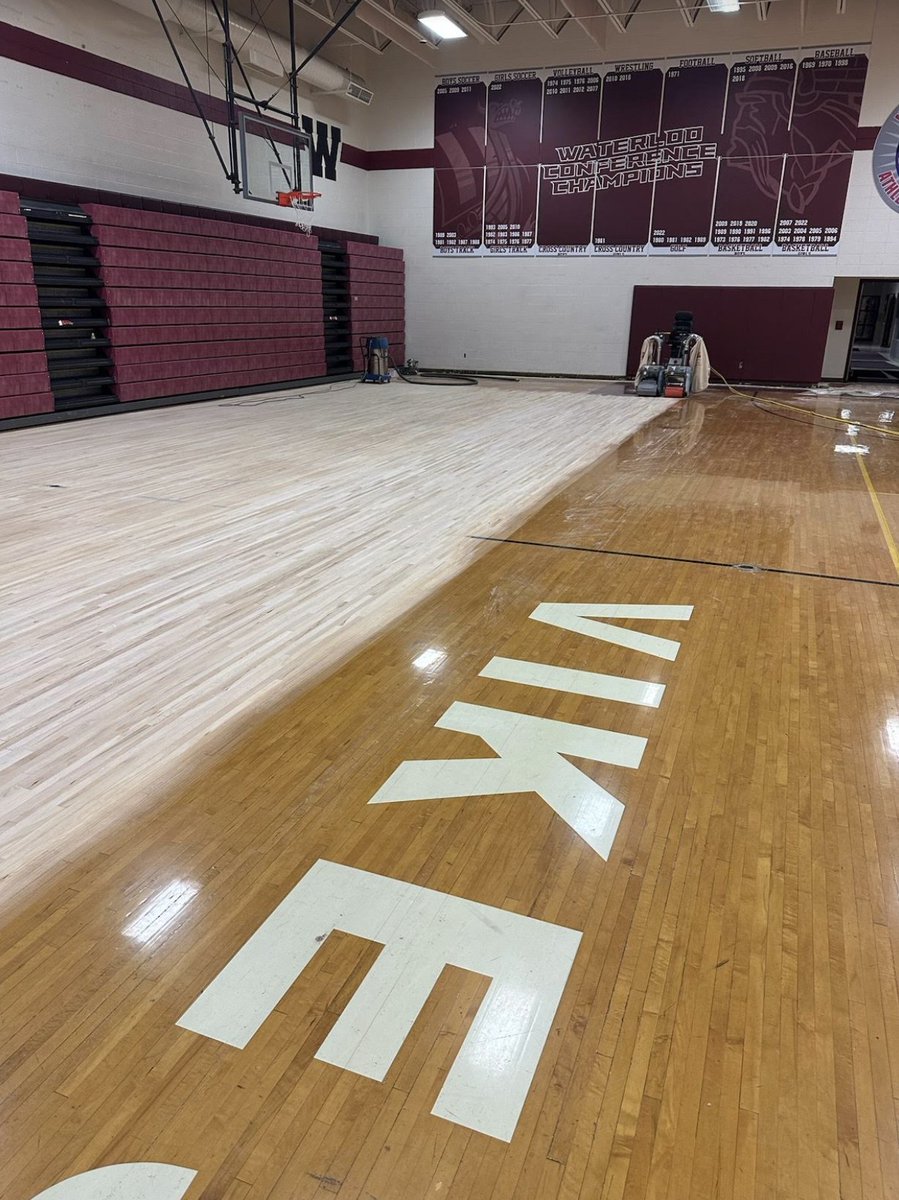 Tom_Nader's tweet photo. BREAKING NEWS
Coming soon at Waterloo High School: John Herchek Court.
Funded by a community donation, the gymnasium floor's resending project officially began this week! https://t.co/2n2EDtQsOj