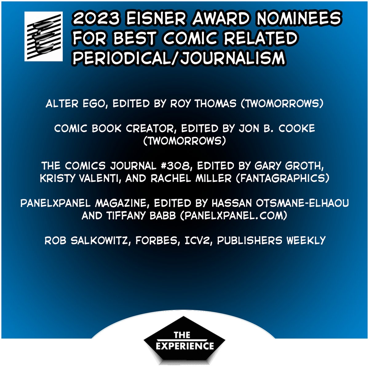 Congratulations to the Eisner Awards Nominees 2023 for Best Comics-Related Periodical/Journalism