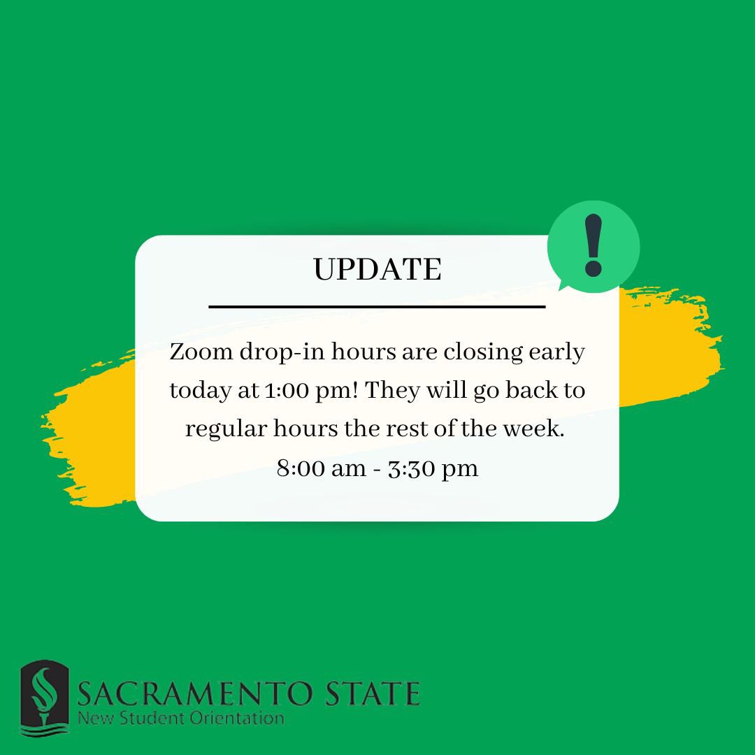 Our regular Zoom hours will resume tomorrow! 

#SacState #SacStateTRC #StingersUp