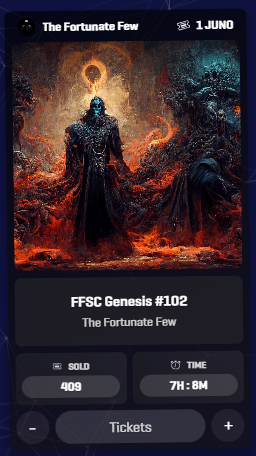 Skrilla_32's tweet image. ⚫️#FFSC's 10th #NFT Raffle

⭐️Will you be the #fortunate one?

🎟️Ticket Price = 1 $JUNO

⌛️Ends in 7 hours

▶️Play HERE: gelotto.io/app/games/raff…

🎯More INFO on The Fortunate Few: ffsc.site

only on @Gelotto2 

#NFTCommunity #CryptoGaming #yield @JunoNetwork