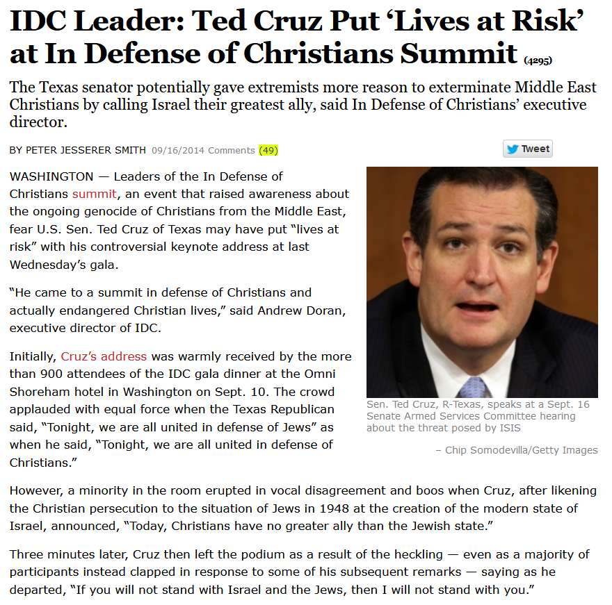 The article's other contention is that @TedCruz's empty gasbaggery makes him spiritually Israeli.

I'm open to that, although I think Ted's yelling at Iraq/Syrian Christians that they don't do enough to fight anti-semitism as ISIS genocides them is probably more Israelier. #TXSen
