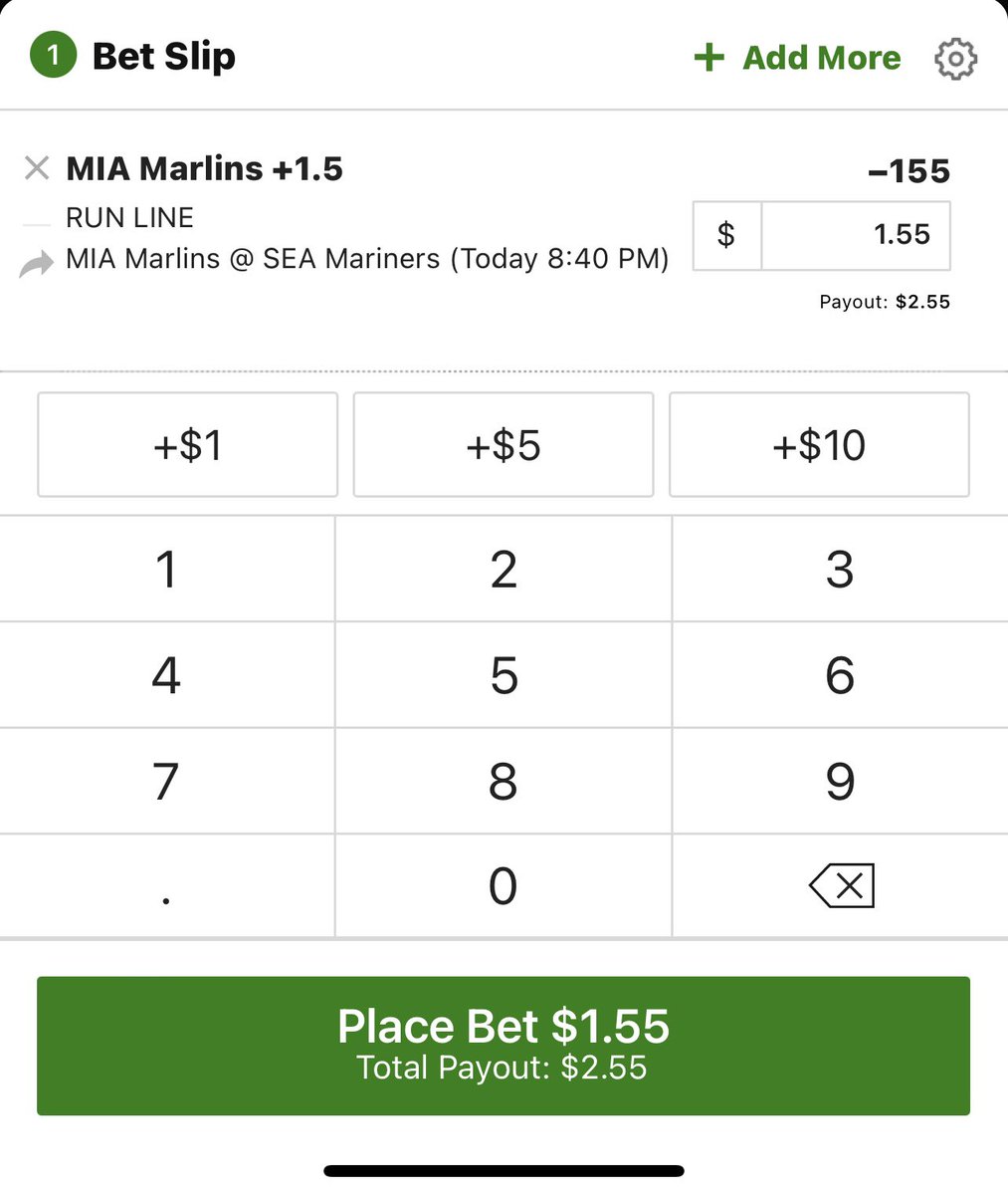 MLB Play🚨

Miami Marlins +1.5 runs (DK -155)🔥

Like if tailing

#GamblingTwitter #FreePlay #MLB #MLBTwitter #FreeProp