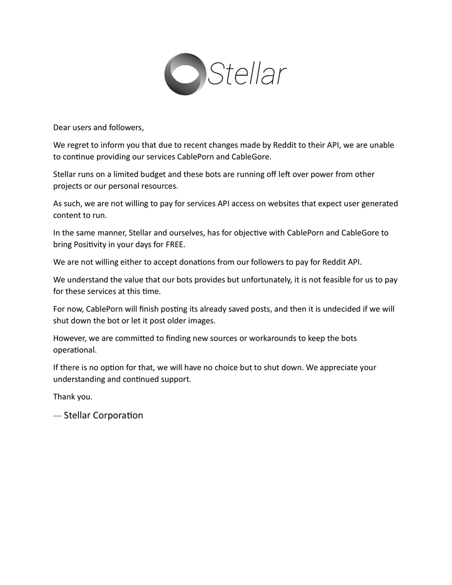 Announcement regarding Reddit API changes: