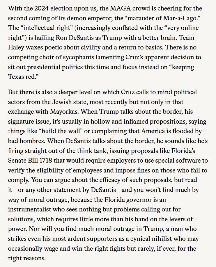 Ted spent time with the author for (and then retweeted out) this fluff piece so it's interesting to see how it contrasts Cruz to both Trump and DeSantis, it's most likely reflective of how he wants people to see him.  Or thinks they see him already.  #TXSen #Verdict