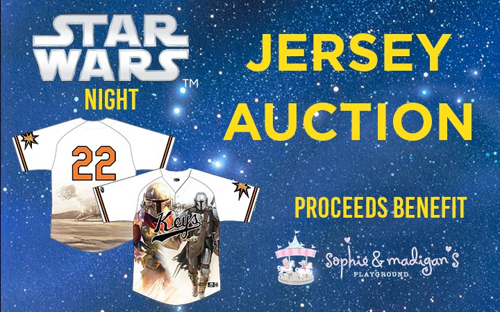 Be sure to join us this Saturday, June 17th for our Star Wars Night with a special Star Wars jersey auction benefitting Sophie and Madigan's Playground  and post game fireworks presented by Queen City Creamery.  To bid on a jersey use the link below:  
bit.ly/keysauction23