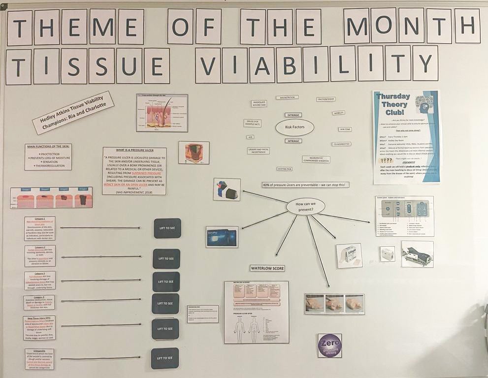 Another month means another theme of the month board. 📌 
This month we talking about tissue viability, pressure ulcer prevention and care. Another great job from our PDN @RosieEms242 on putting this board together. 
#TeamHedley #gstt #nursing #cancernursing