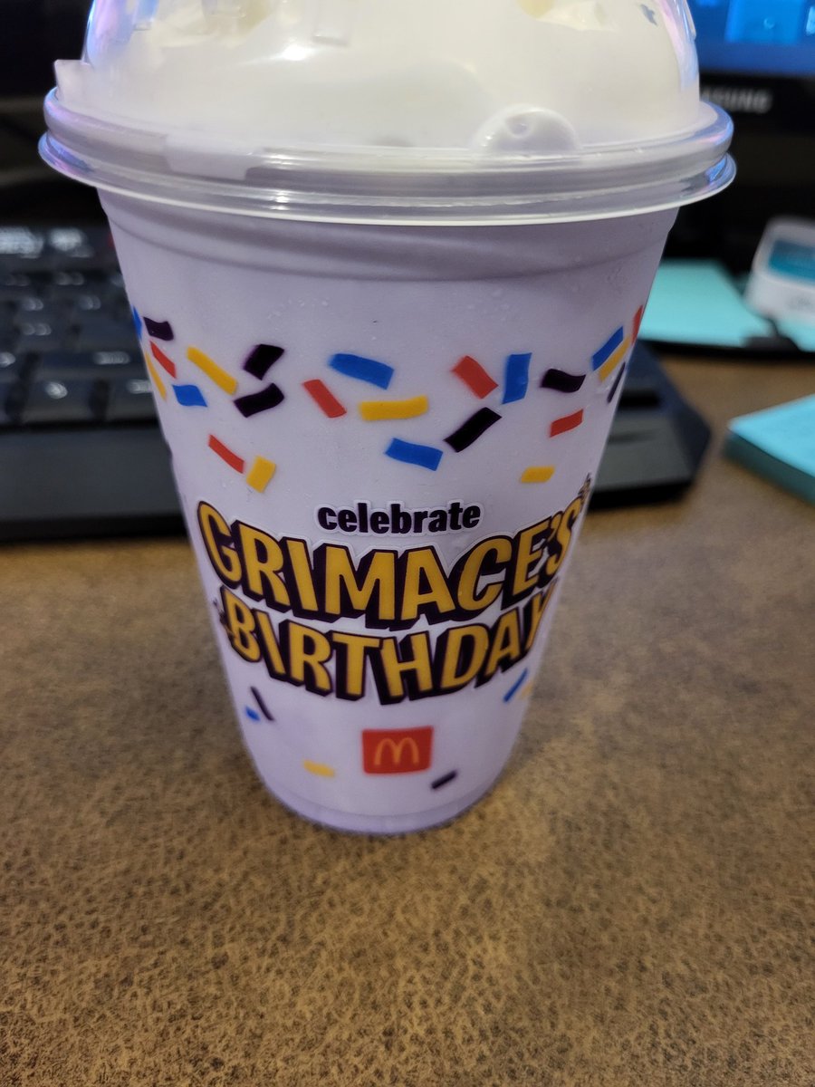 TimAndTex1's tweet photo. Happy birthday, Grimace @McDonalds 
Thank you for your body and your blood. https://t.co/HCSFBEB4df