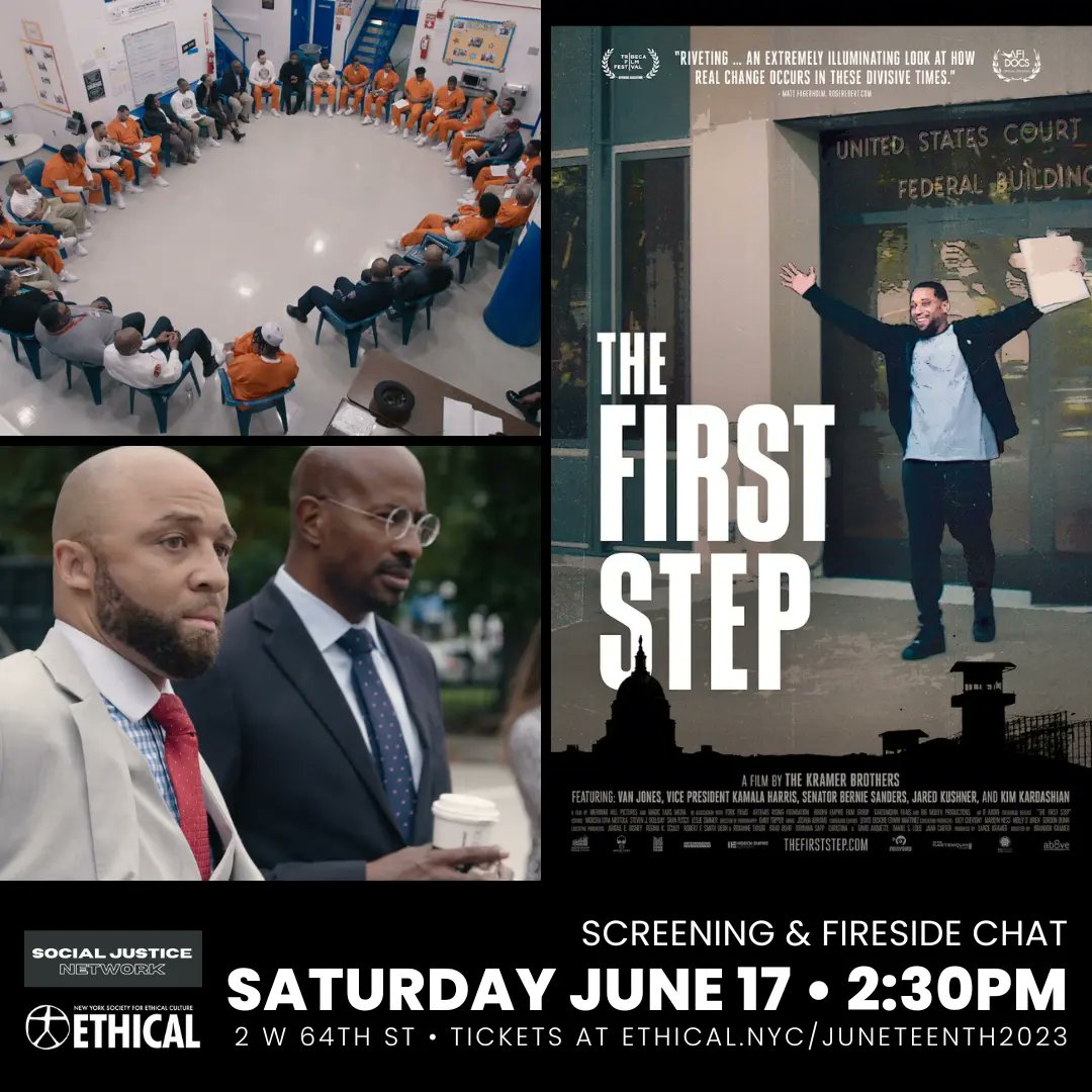 SATURDAY: join @EthicalNYC @sjnusorg @MOTIinc for a Juneteenth screening of THE FIRST STEP + fireside chat on next steps for #criminaljusticereform feat. @LouislReed @TerranceCoffie @janosmarton. Catered dinner by @thefortunesoc. 🎟️ Tix still available! ethical.nyc/juneteenth2023/