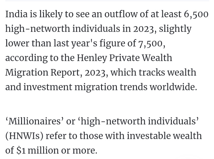 According to #Businessstandard news every year  India loosing (HNWIs) 'High Networth Individual's  individuals who can invest 1 million $ and above comes  under this category, reason High Taxes, safety, health care.
@RahulGandhi 
@LaljiDesaiG 
@SupriyaShrinate