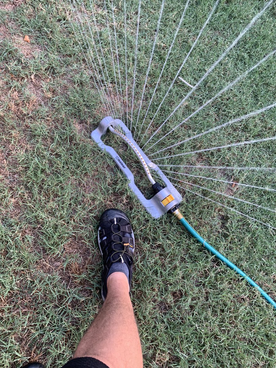 I’m outside monitoring my sprinkler while it waters the yard. My youngest (18) comes outside, looks at me and laughs, mutters something about my footwear and goes back inside. 
He will be 48 at some point so I just smiled back at him.  #winning