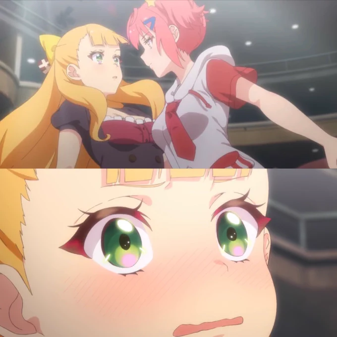 #ワールドダイスター 9話。スカートめくられた静香ちゃん可愛すぎたよ!センスとはいえやはり女の子だな。テレーゼさんと柊さん無双しすぎでしょー。さすがワールドダイスターテレーゼさん。その演技の真似したここなちゃんと照れたカトリナちゃんも可愛かったよ。そしてやはり目が綺麗! 