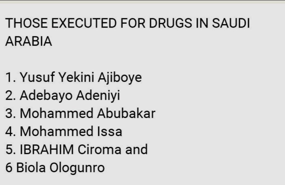 @NyongYire @Orji_Okosisi1 🤣🤣🤣.  Abi since 1999, they are still counting only one side ooo. If you look at the list of the ones caught and killed for drug trafficking in the same area, excluding 2 hausa/fulani names, the rest na Muslims from Ronu. The ones already executed na Ronu. Ndi Saudi Arabia fear…