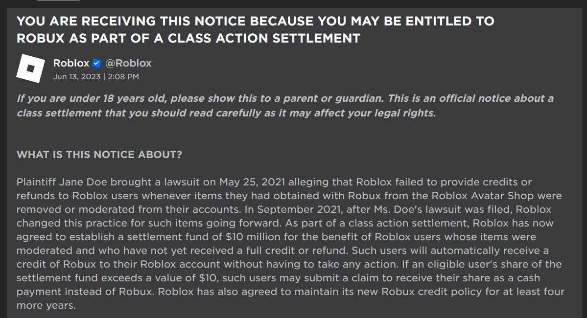 Roblox Just Settled a $10 Million Lawsuit and You Could Benefit From It, by Bloxy News