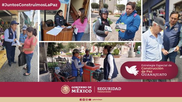 SSPCMexico's tweet photo. Personal de #PrevencióndelDelito y #MesasdePaz de la #SSPC, @SEDENAmx, @municipio_leon y @SanFranciscoGto, promueven la campaña de #DesarmeVoluntario de los próximos 14 y 17 de junio. 
La estrategia #ConstrucciónDePaz continúa en #Guanajuato.
#JuntosConstruimosLaPaz 🕊️ https://t.co/8QbFm2fWmZ