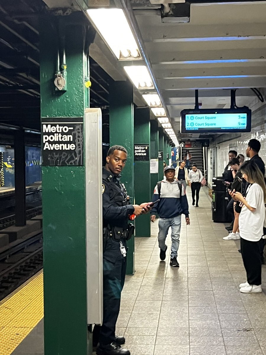 Hey <a href="/ericadamsfornyc/">Eric Adams</a>! You wanted us to flag police officers on their phones. I spot three here at Metropolitan Lorimer