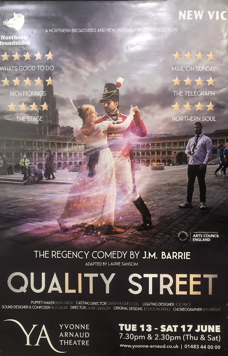 Thank you <a href="/YvonneArnaud/">Yvonne Arnaud Theatre</a> and <a href="/NBroadsides/">Northern Broadsides Theatre Company</a> for a wonderful evening of regency rom-com. This jolly play set in the Napoleonic wars was such a sensation in its day that it gave its name to the famous chocolates. Phoebe (the ‘purple one’) was superb! 🎭 Quality Street is touring now.