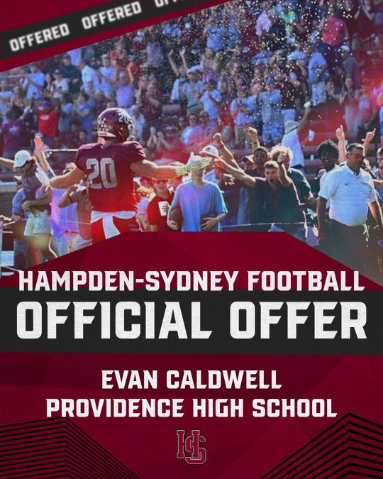 After a great visit and talk with <a href="/ZachZullinger/">Zach Zullinger '07</a> I am very excited to announce my first offer from Hampden- Sydney college.
<a href="/Coachward1/">Weslee Ward</a> <a href="/Prov_Football/">🅿️rovidence Football</a>