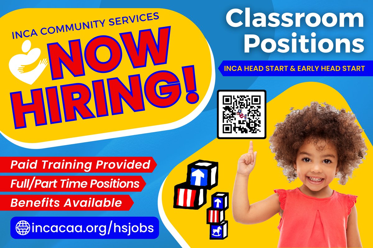 INCAcommaction's tweet photo. @INCA Head Start is hiring! Several classroom positions available in Atoka, Johnston, Marshall, and Murray Counties. APPLY TODAY! https://t.co/rAiiUkNR4v