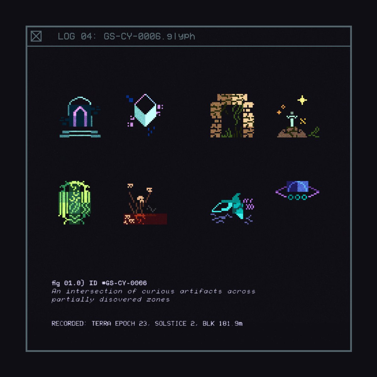 glyphscapes's tweet photo. Log 04: We've discovered some artifacts in the midst of the Glyphs.

They seem to coincide with some of the biomes we've found earlier. The pieces are starting to fit together... https://t.co/QsVL9TlnsK