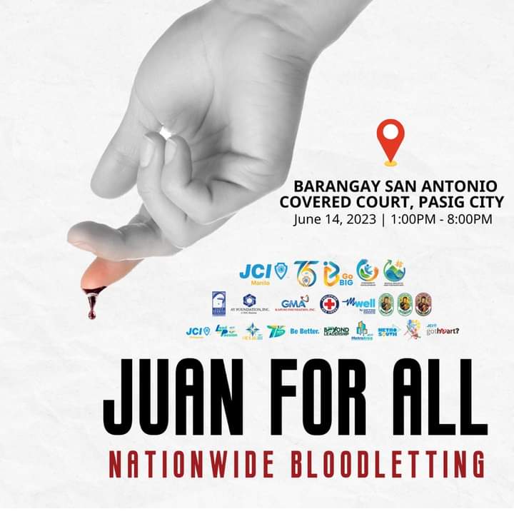 HAPPENING TODAY: 'JUAN FOR ALL' Nationwide Bloodletting. 🩸 Donors & volunteers may go to @bsapasig Covered Court today (June 14), 1PM-8PM. 📍 We thank our collaborators from JCI Ortigas & PNRC for a lifesaving initiative. 💚

#WorldBloodDonorsDay #BSACollabs #TuloyAngSerbisyoBSA
