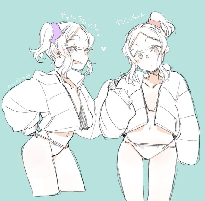 ダウンジャケット+水着いいよね( ˘ω˘ )(季節感isどこ) #ちびっこちゃん朝活 