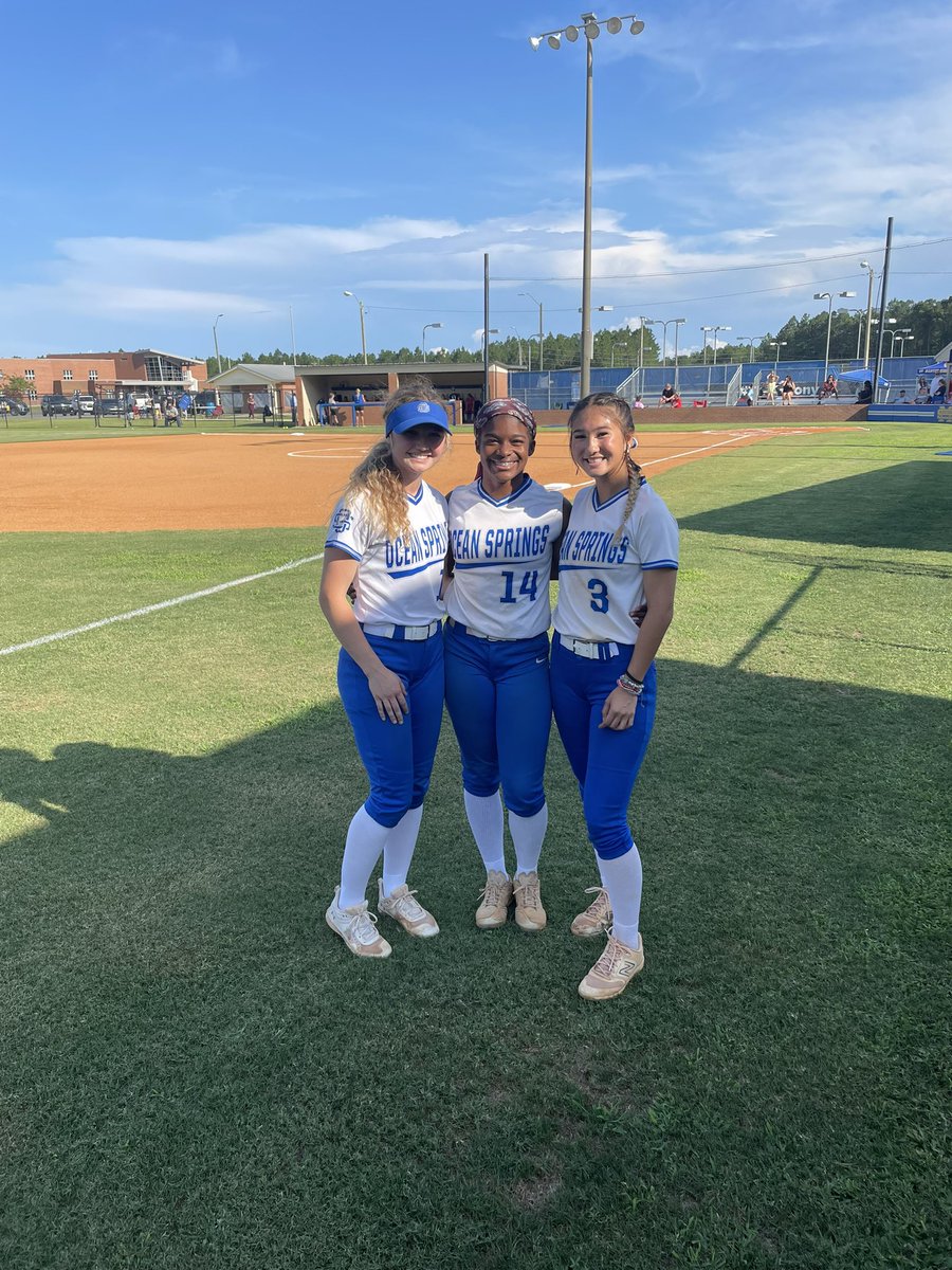 We are so proud of our Gulf Coast All Stars. Our three futures Gracie McDonakd, Farrah James and Brooklynn Peterson. This is the last time our amazing, Peyton Hoffmayer will play in her blue and white.
<a href="/OSSDAthletics/">OSSD Athletics</a> <a href="/OSHS_Greyhounds/">Ocean Springs High School</a> <a href="/CoastHSSports/">Gulf Coast High School Sports</a> 

Go Lady Hounds 🥎💙🥎💙
