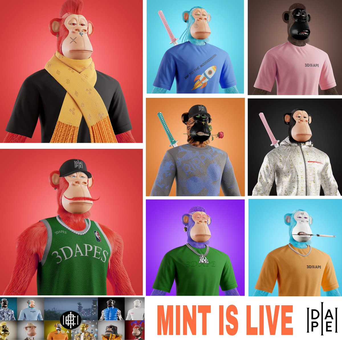 skipper_xrp's tweet photo. Mint your #3DAPES today🦍🔥

Discover your perfect #3DAPE among more than 800 unique traits just for you.

👉https://t.co/WSkmzsX74T

Grab the best deal today ( Buy 1 Get 1 Free) 🤩

Visit @XRPL3DAPES #XRPL #NFT https://t.co/tekKy65zhq